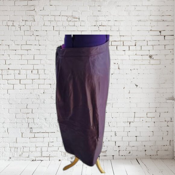Vintage Jon Lawrence LTD Leather Skirt Maroon Plus Size - Picture 3 of 5